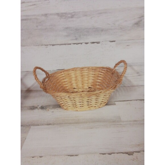 Small Sized Light Colored Decorative Farmhouse Basket With Handles - Picture 2 of 16